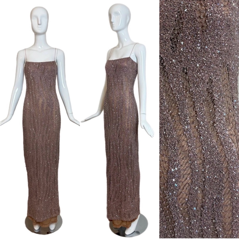 Randolph Duke Vintage Mauve Pink Purple Maxi Embellished Dress